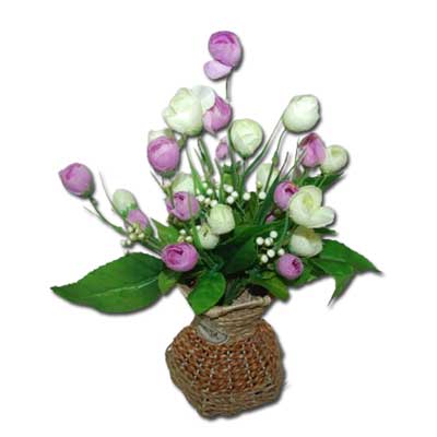 "Artificial Flower  bunch in a Cane Vase - Click here to View more details about this Product